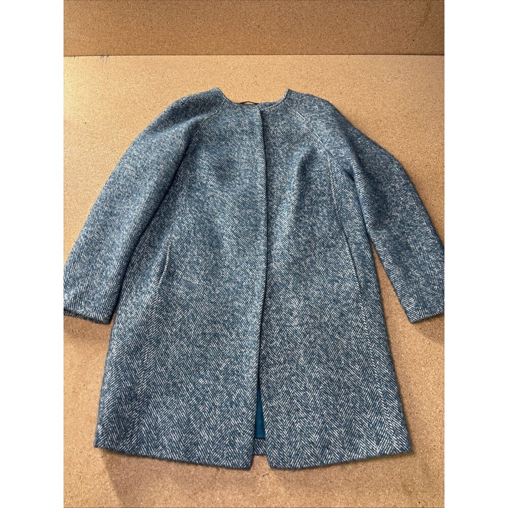 Boden Herringbone Wool Alpaca Blend Long Coat Teal Size US 8 UK 12